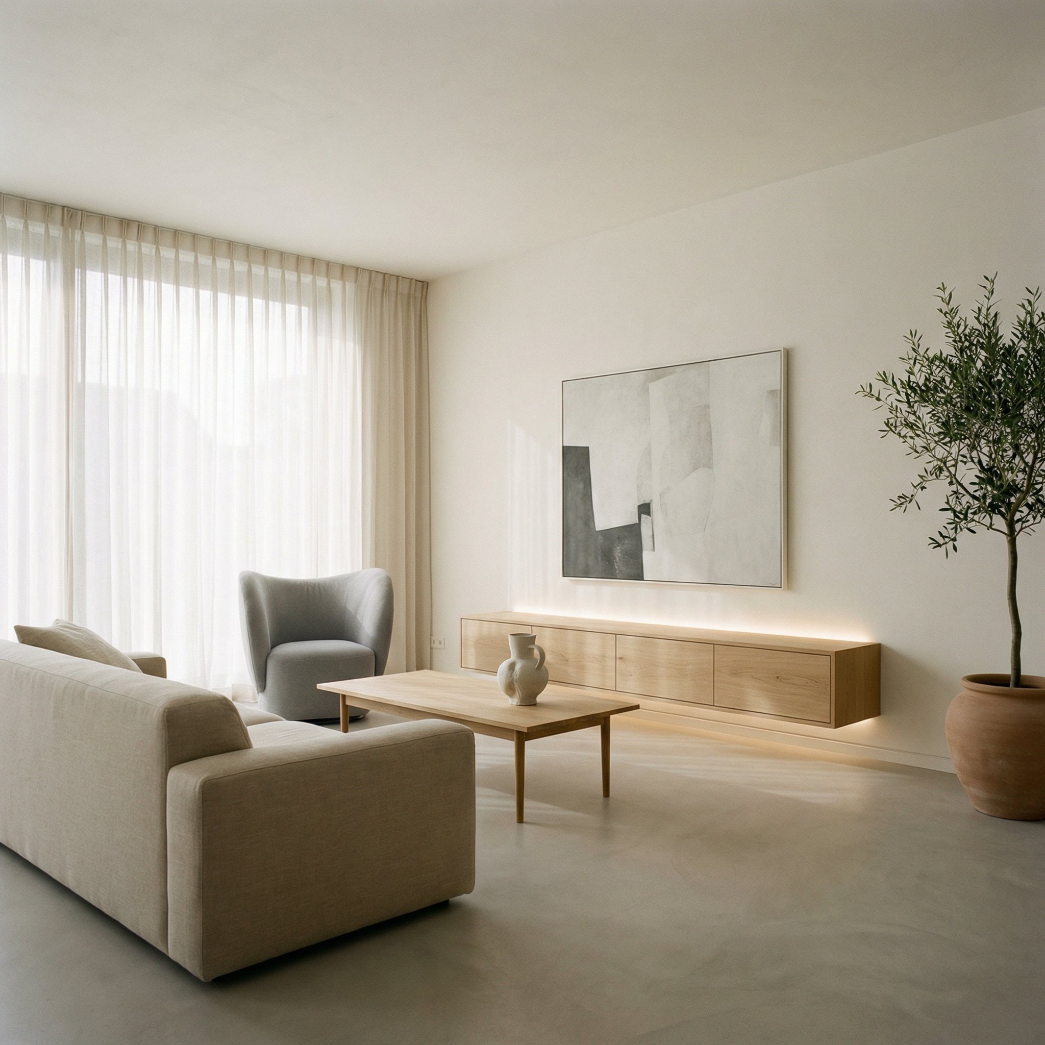 minimalist interior: sunlit modern living room with clean lines ...